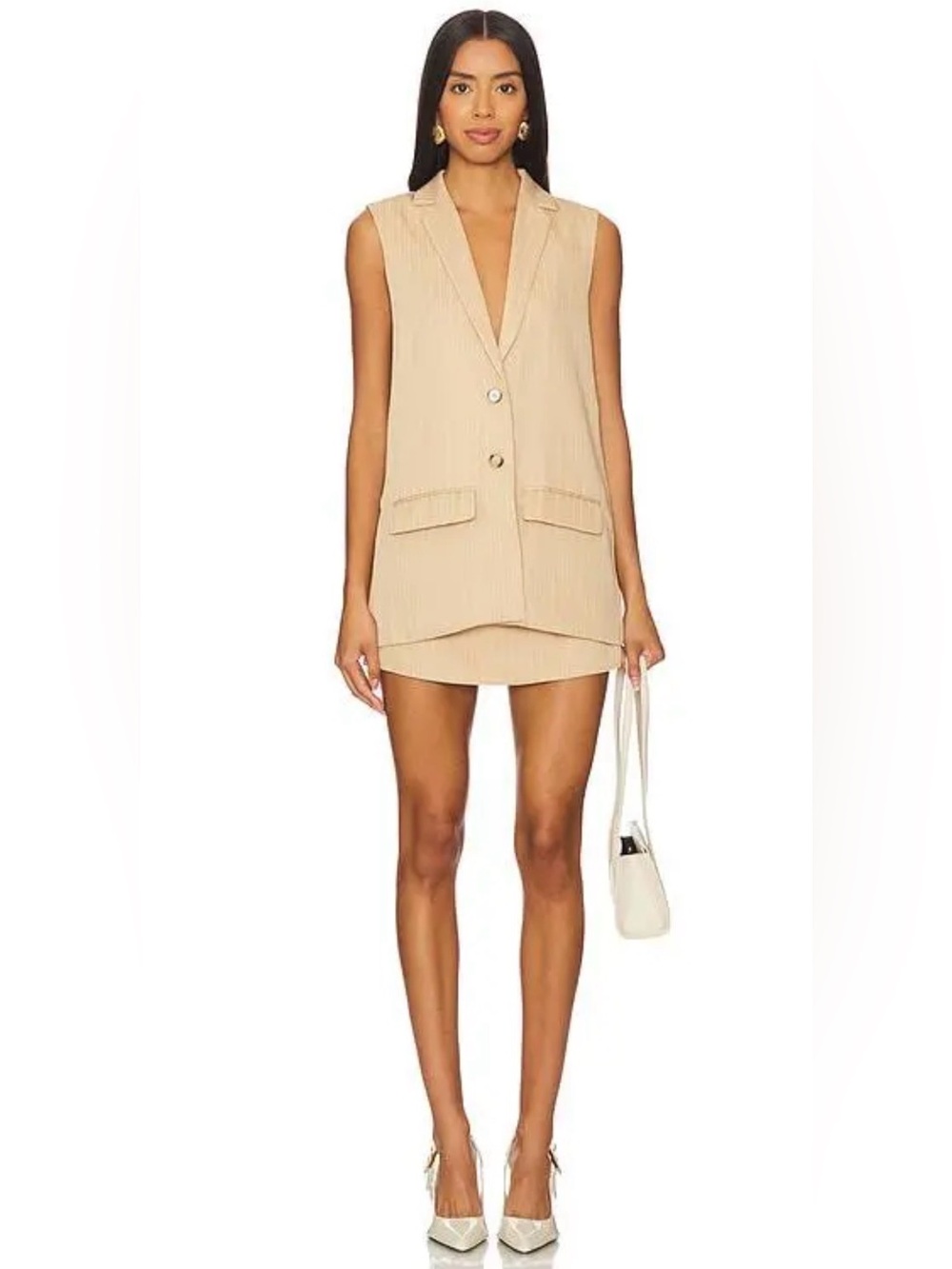 All The Ways Revolve Zoe Tan Pinstripe Vest Top Size Small NWT